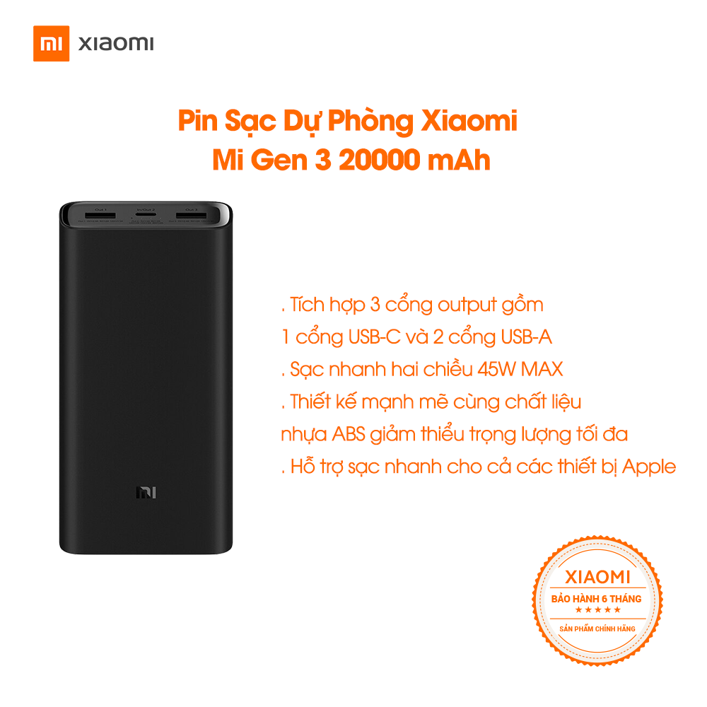 Pin sạc dự phòng Xiaomi Mi Gen 3 20000mAh PRO - Hàng chính hãng Digiworld - Bảo Hành 6 Tháng