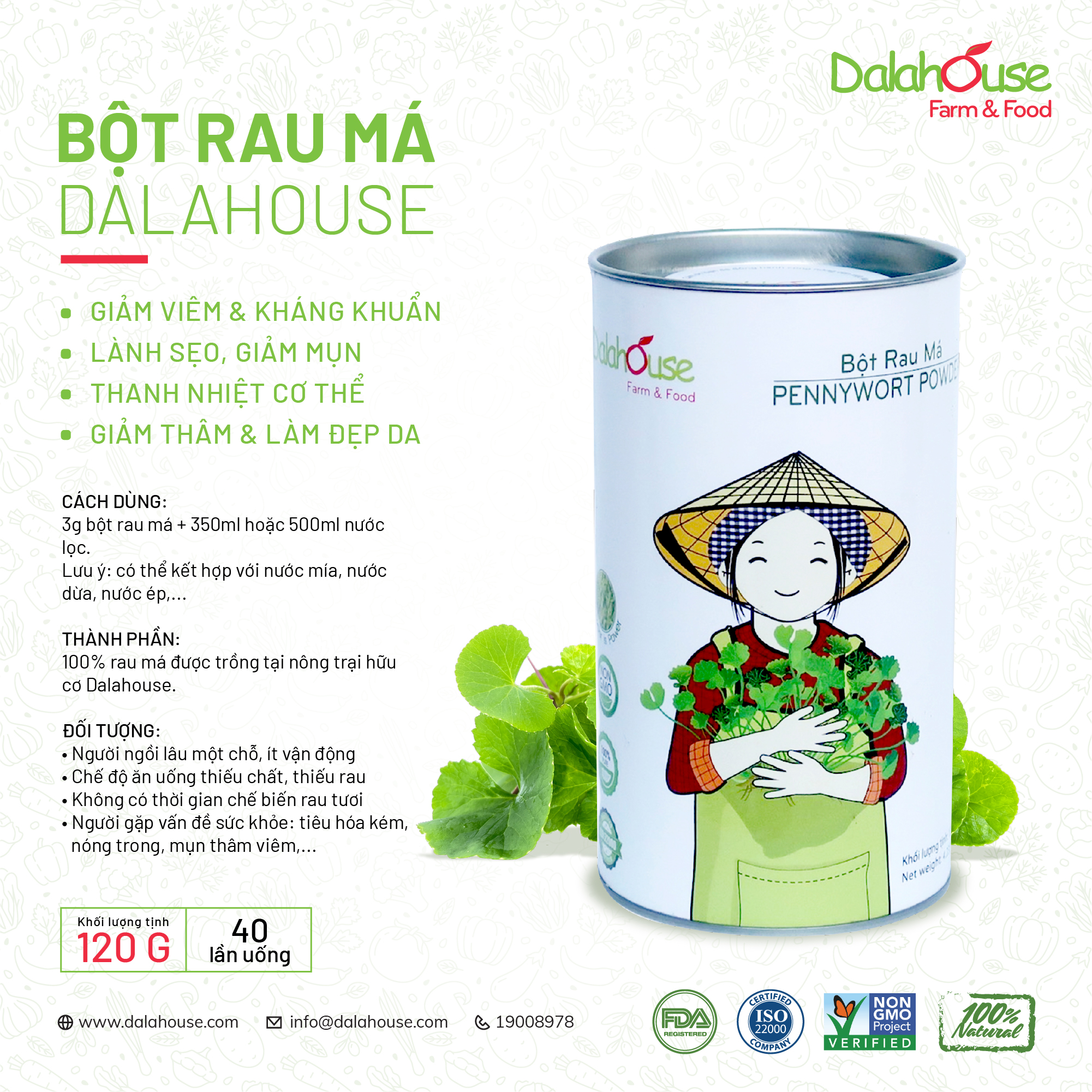Bột rau má sấy lạnh Dalahouse hộp 120g