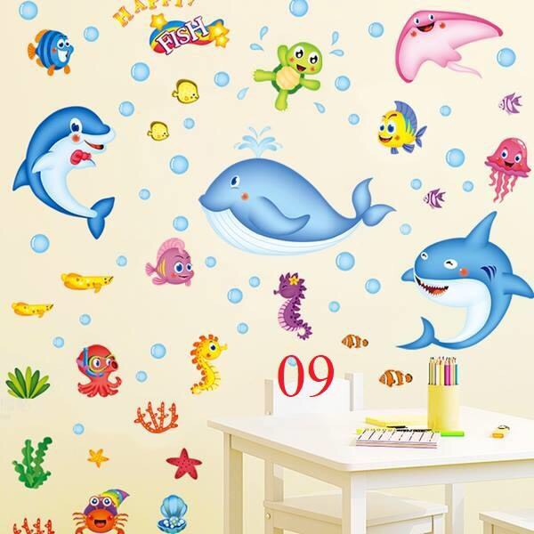 Decal dán tường cho bé mẫu cá heo con. 1m2x1m5t