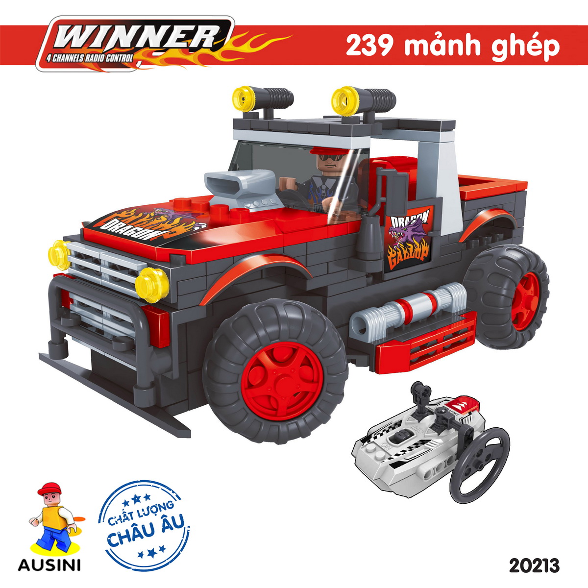 Đồ chơi lắp ráp xếp hình Ausini - Mô hình Xe đua điều khiển No. 20213 - 239 mảnh ghép (tặng kèm 3 pin AA + 3 pin AAA)