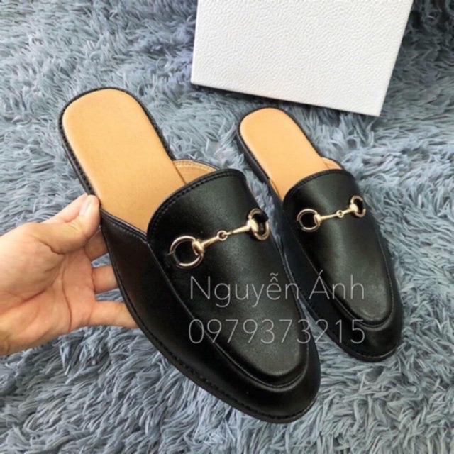Giày sục nam - nữ dây xích ngang da bò kiểu dáng hàn quốc