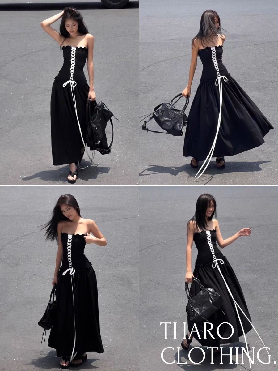 Đầm nữ maxi cúp ngực đan dây - tharo clothing