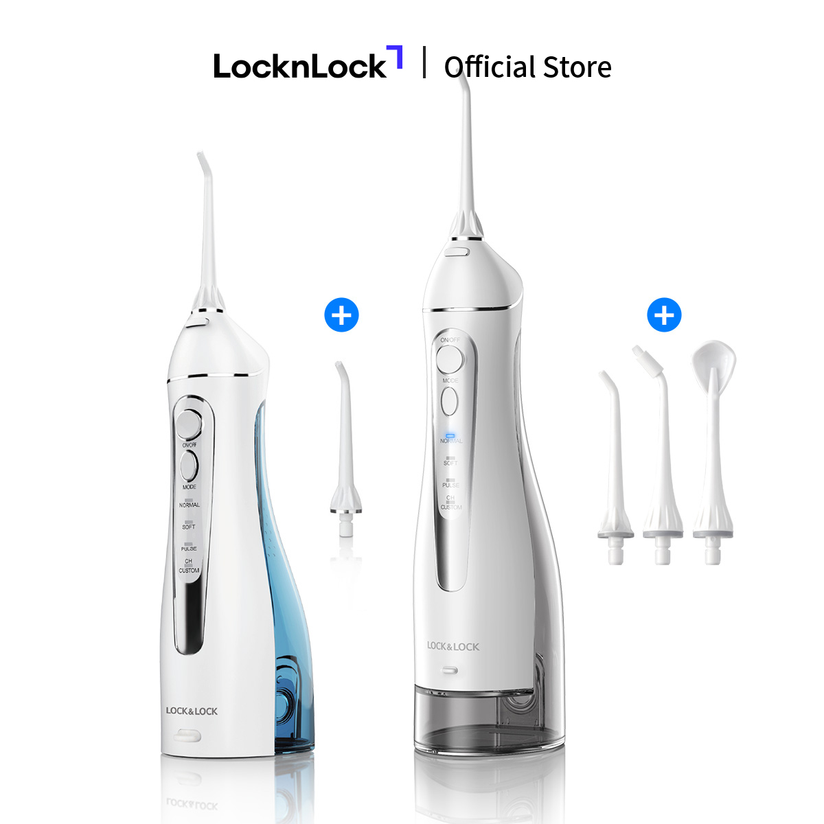 Máy tăm nước không dây LockLock - 4 chế độ phun, Sạc đầy dùng trong 20 ngày, phù hợp răng niềng - 2 dung tích - ENR156BLU / ENR166GRY