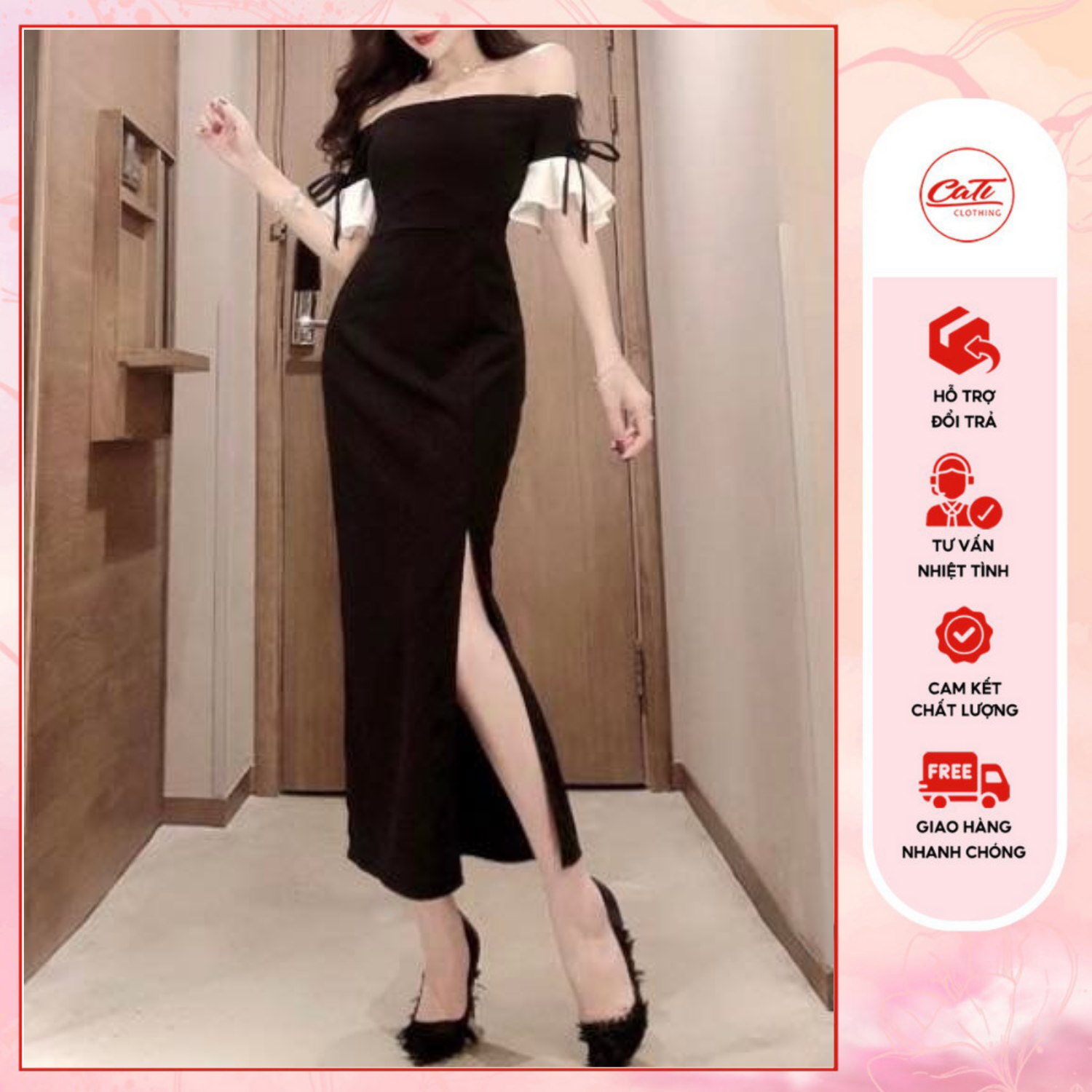 CATI Đầm dự tiệc sang chảnh phối tay loe