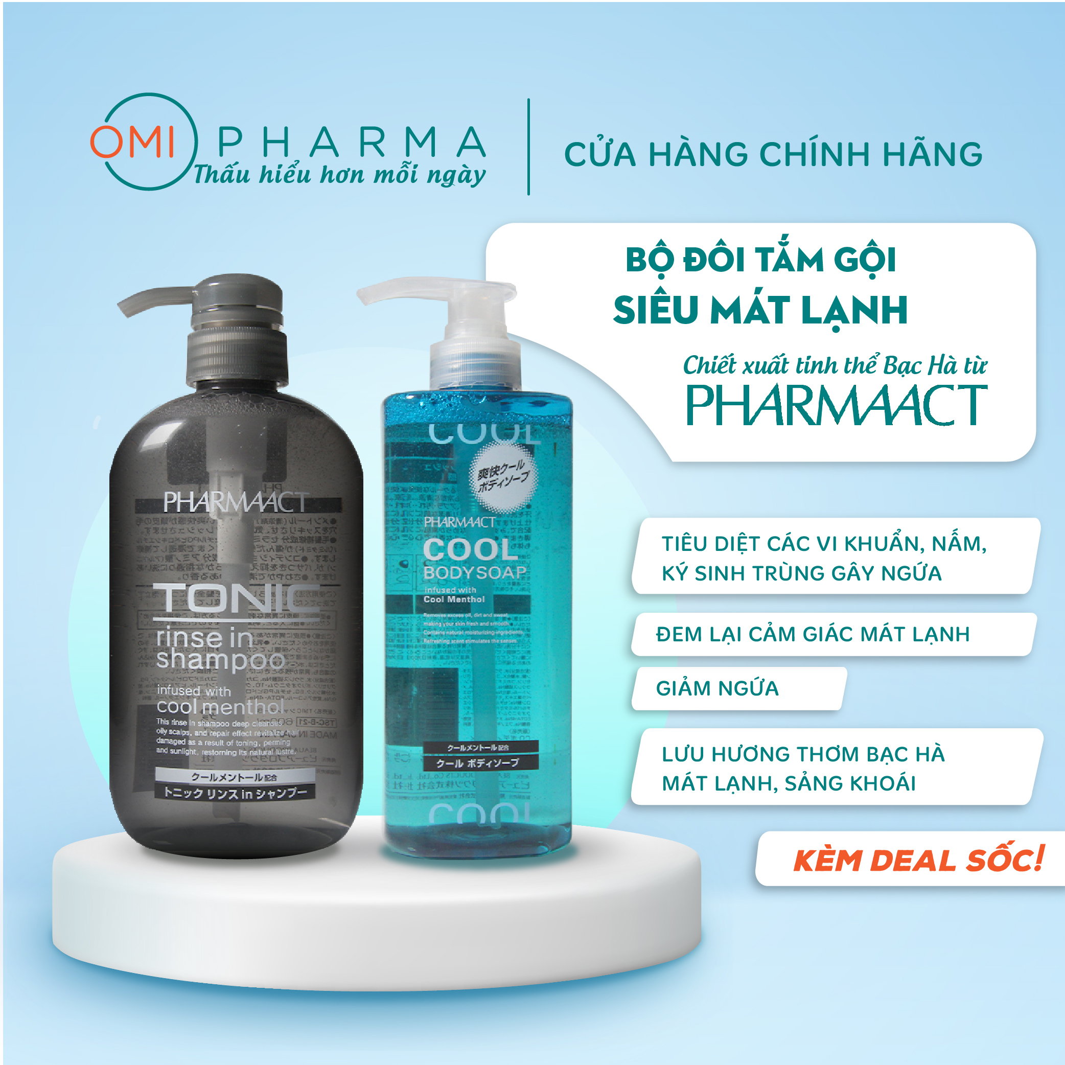 COMBO Dầu gội xả 2in1 + Sữa tắm PharmaAct Tonic & PharmaAct Super Extra Cool Body Soap (550ml)