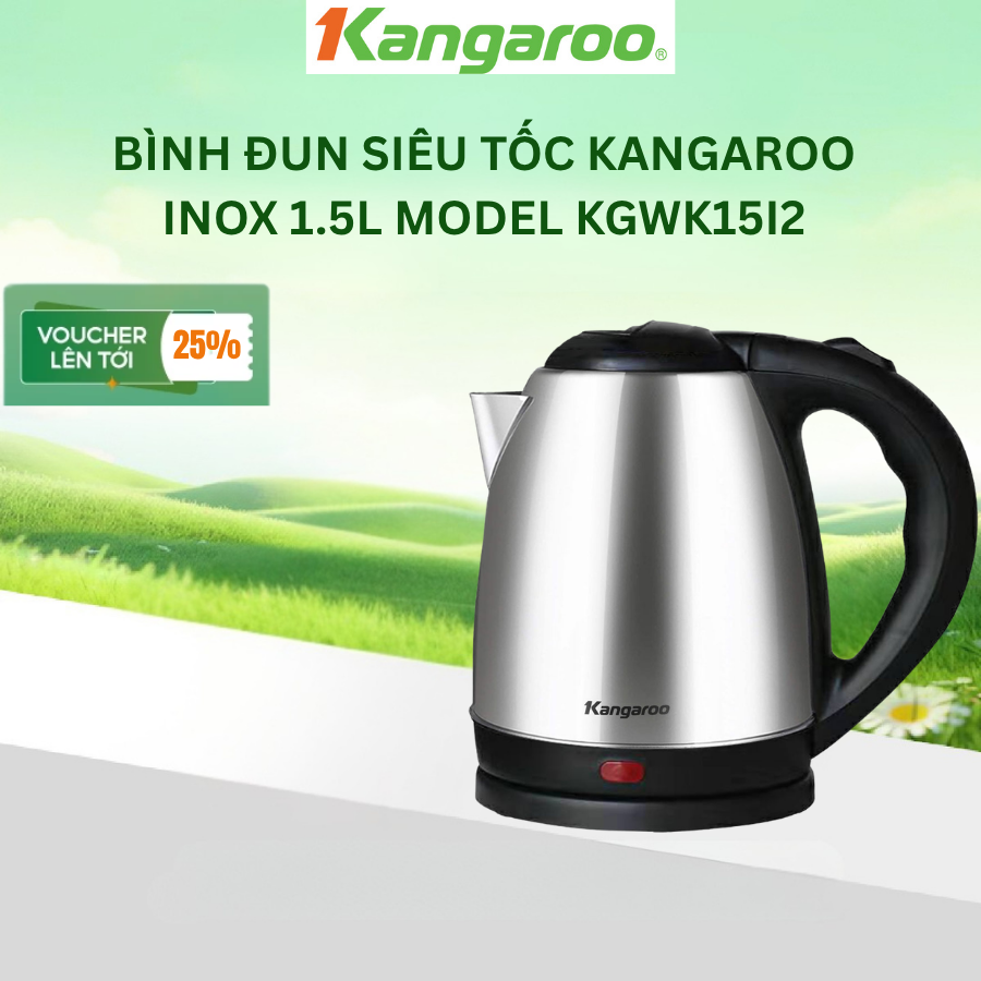 [BH 1 Năm] Bình đun siêu tốc Kangaroo inox 1.5L model KGWK15I2