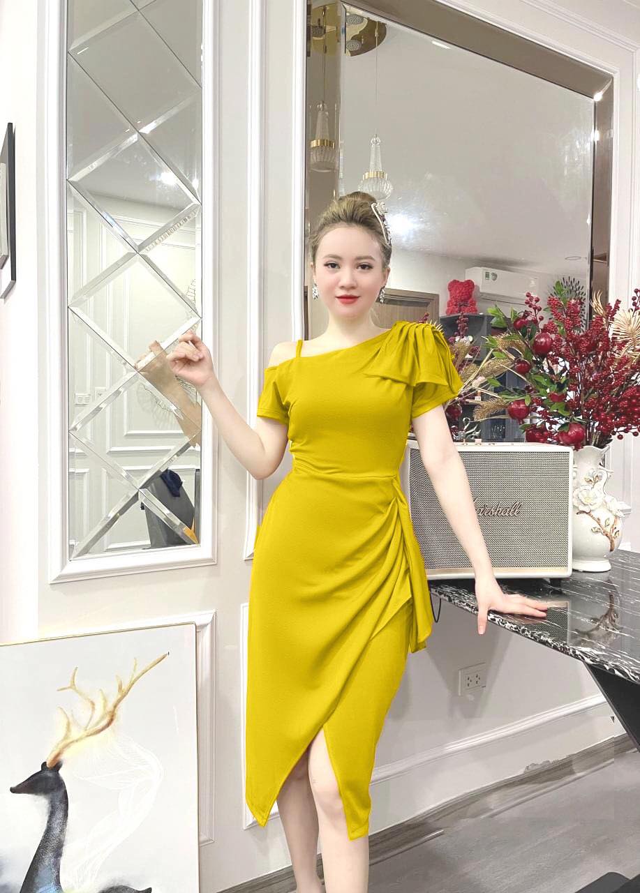 Đầm lệch vai nơ sang trọng