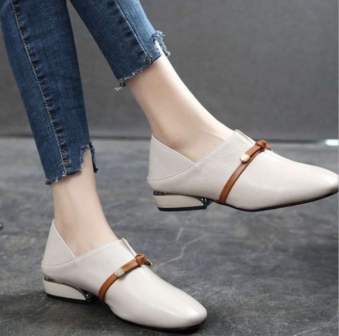 Giày loafer dây nâu đế thấp - Giày nữ đế thấp - Giày búp bê S306