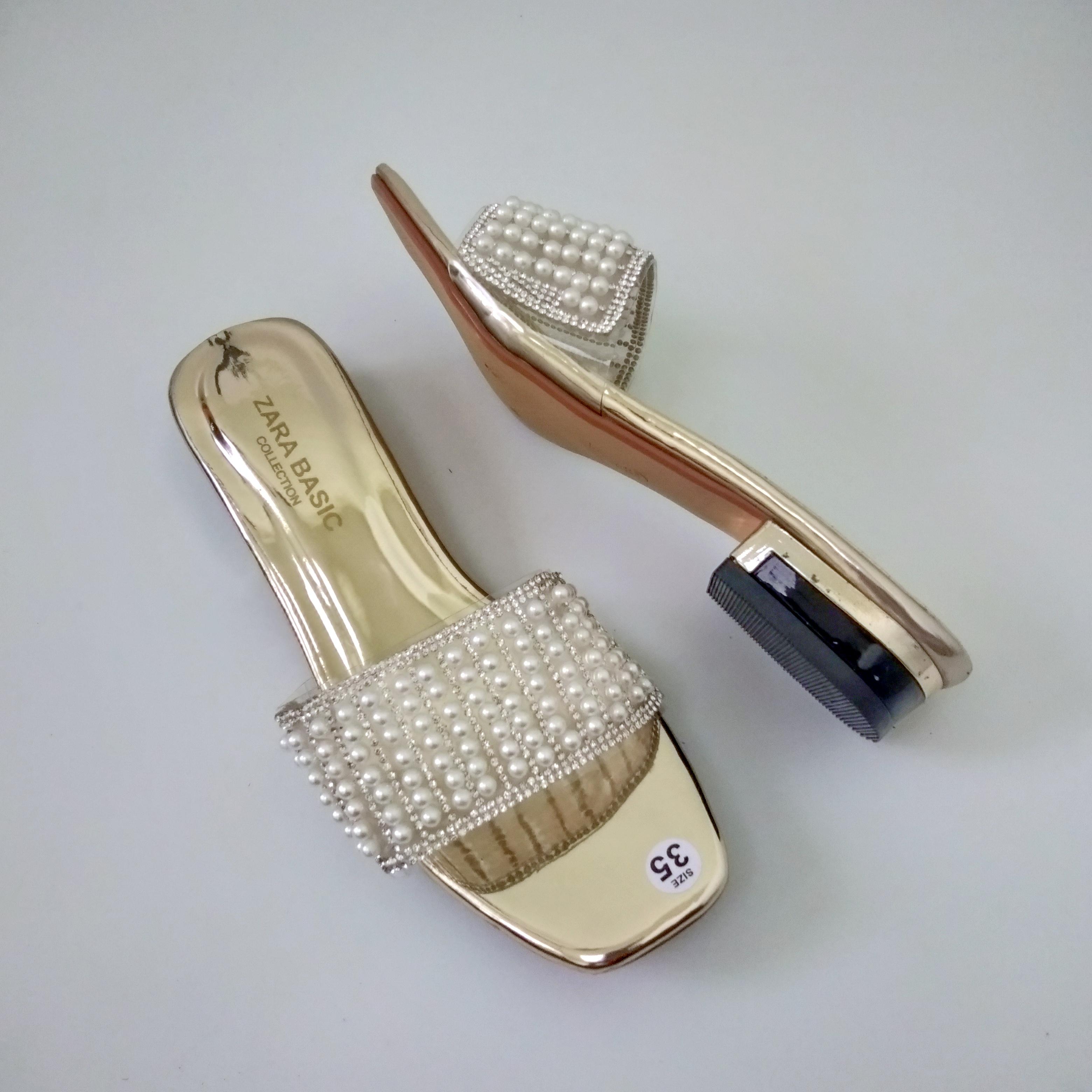 [HCM]Dép gót vuông 2p viền vàng quai ngang đính cườm thời trang cao cấp Benst