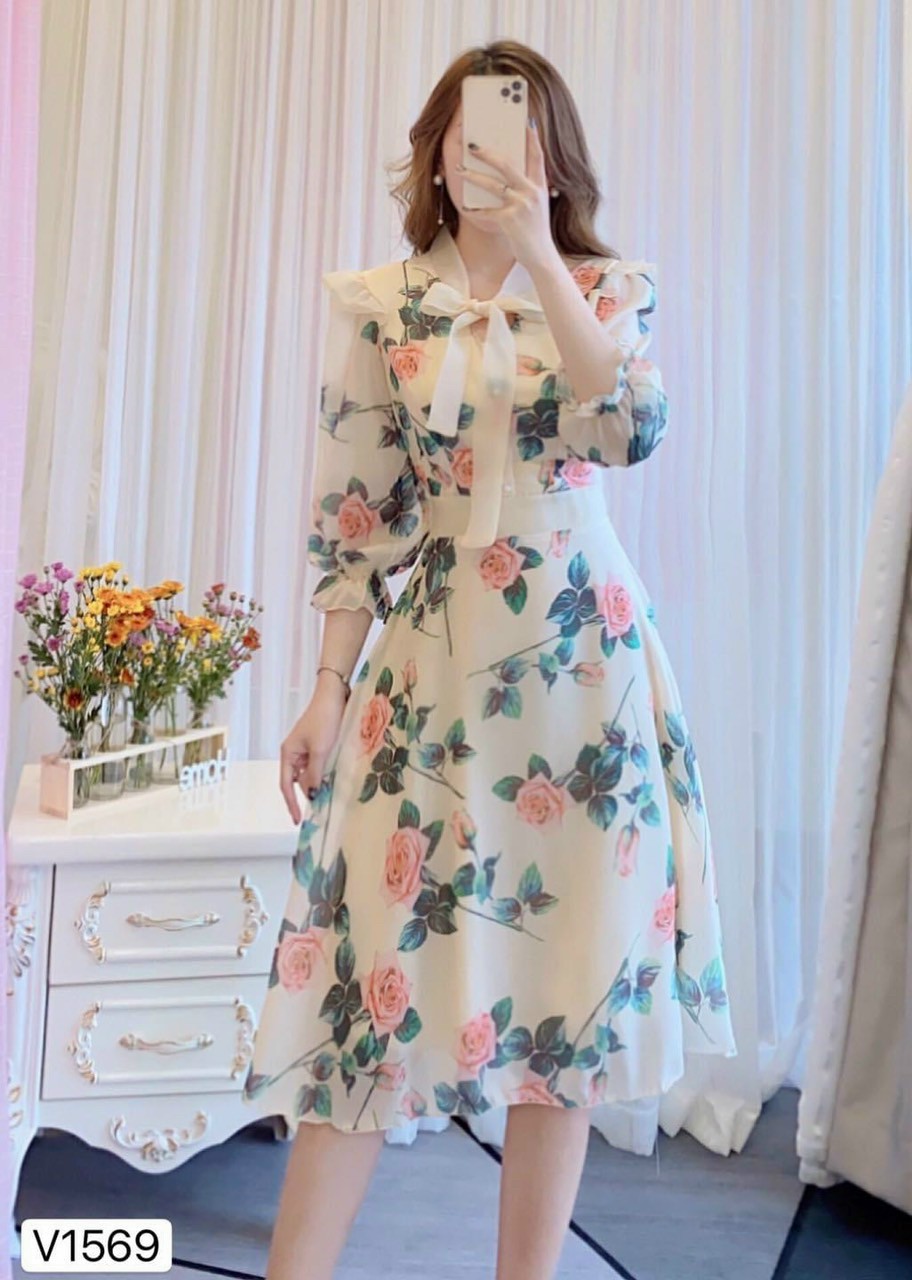 DDaamf hoa tay lỡ cổ cột nơ #damhoanoco