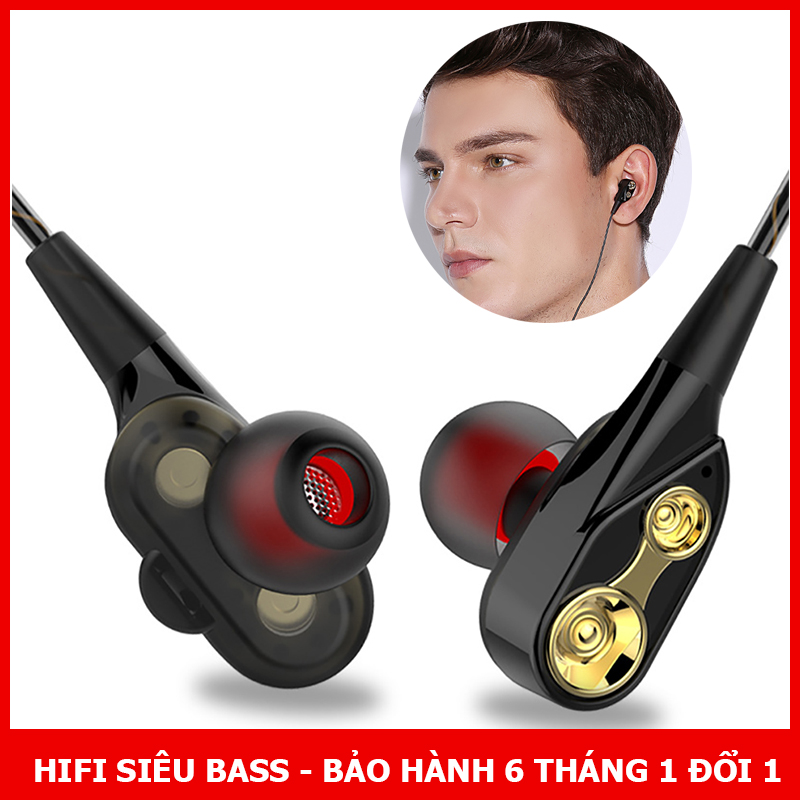 Tai Nghe Nhét Tai Lõi Kép Âm Thanh Hifi Siêu Bass, CÓ MIC HỌC ONLINE, TRỰC TUYẾN, HỌC TIẾNG ANH