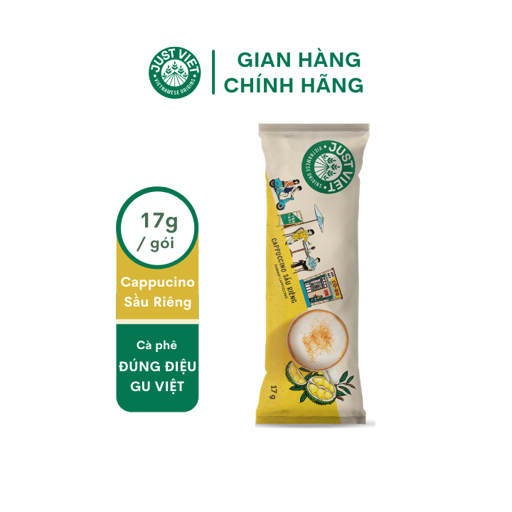 Combo 3 gói Cappuccino Sầu Riêng Just Viet -  Đúng Điệu Gu Việt - Sánh Đậm Tự Nhiên - 17g/ gói