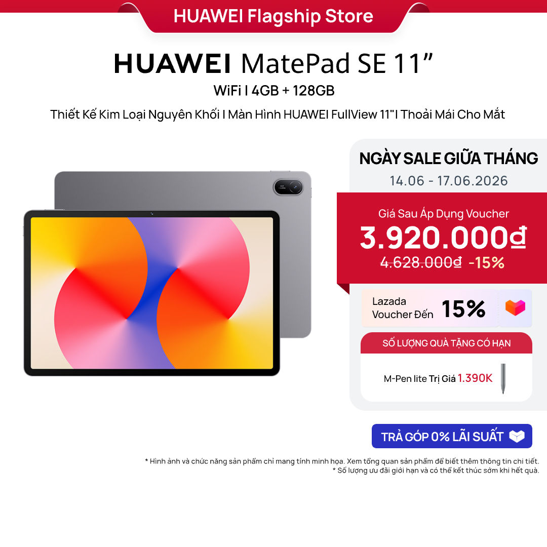 Máy tính bảng HUAWEI MatePad SE 11”|Thiết Kế Kim Loại Nguyên Khối||Màn Hình HUAWEI FullView 11" Thoải Mái Cho Mắt|Pin Mạnh Mẽ 7700 mAh