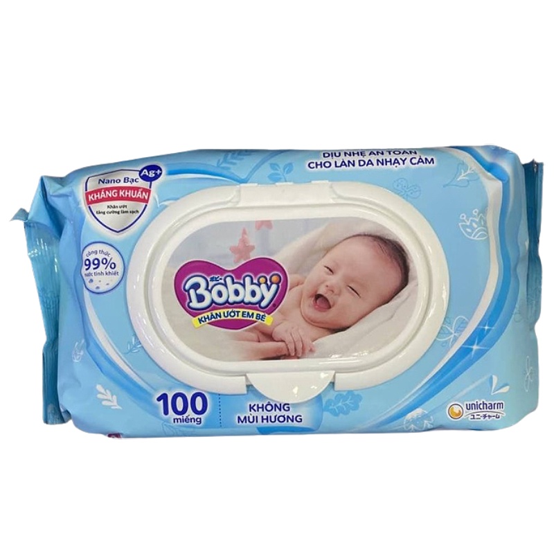 Khăn giấy ướt bobby có mùi và không mùi 100 tờ
