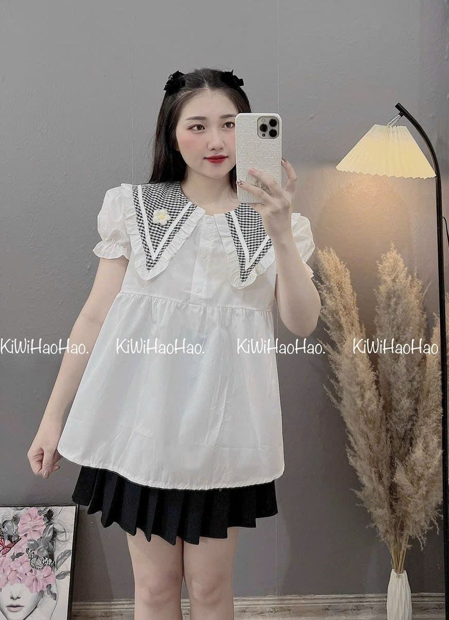 [FREESHIPMAX] Áo  bầu sơ mi nữ form rộng dài tay ulzzang vạt bầu trắng trơn cao cấp