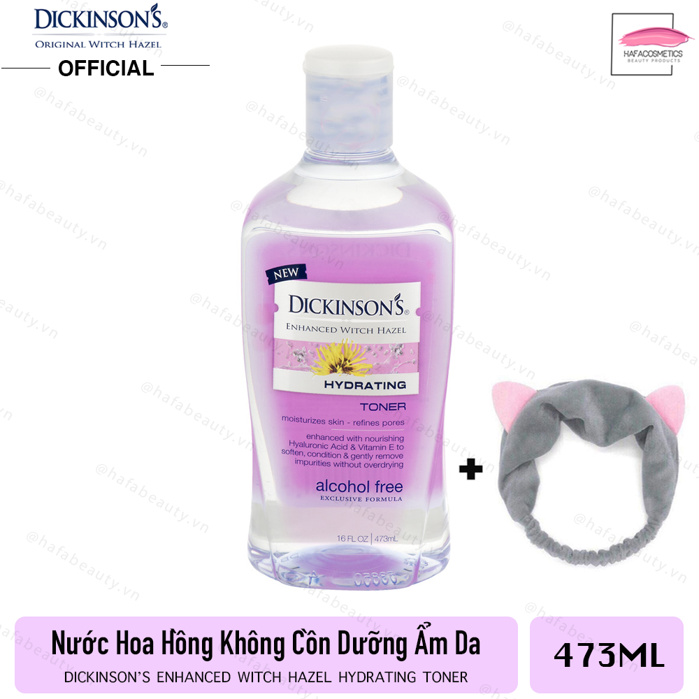 Nước hoa hồng dưỡng ẩm, cân bằng da, kiểm soát dầu dickinson's enhanced witch hazel hydrating toner 473ml + tặng băng đô tai mèo xinh xắn