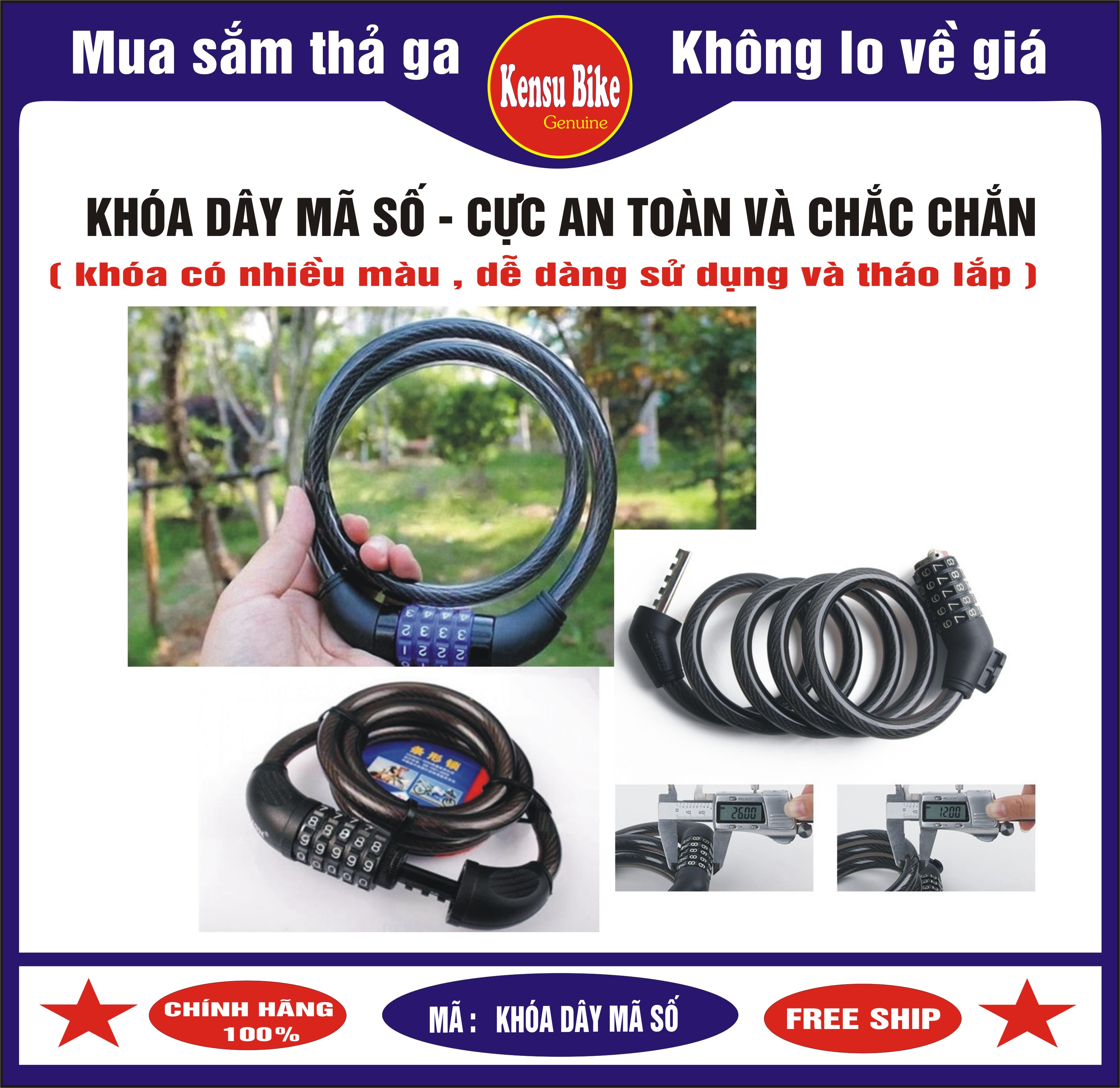 khóa dây 4 mã số sử dụng để khóa các loại xe đạp, xe máy - sản phẩm chắc chắn và an toàn ,dễ dàng sử dụng chỉ cần nhớ mã số 1 lần