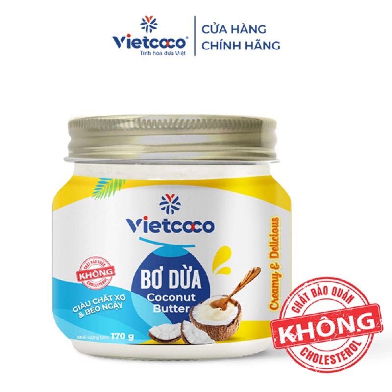 Bơ dừa Vietcoco - Hũ thủy tinh 170g - thuần chay - ngọt béo tự nhiên, giàu chất xơ... tốt cho sức khỏe - raw vegan