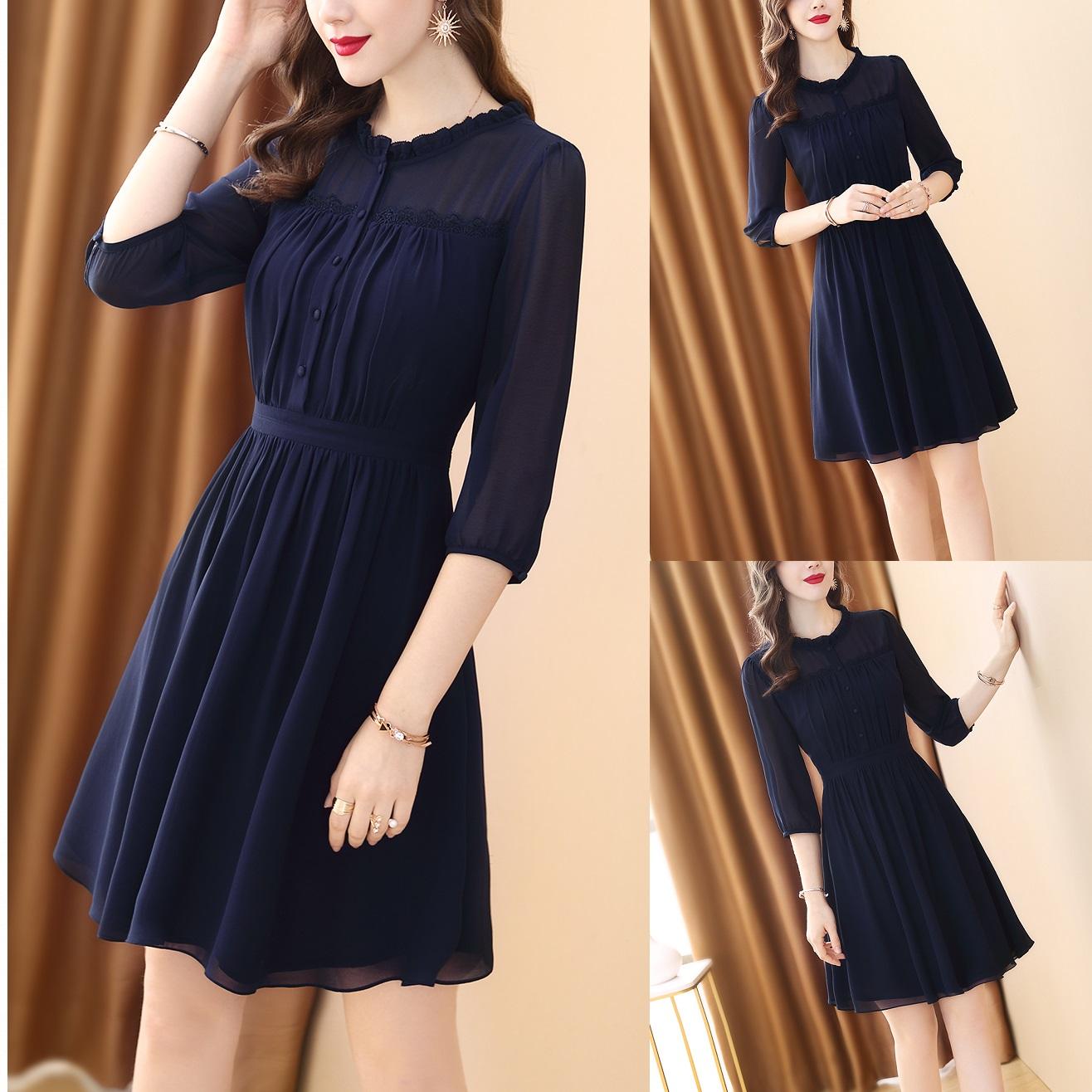 Đầm Váy Nữ Đầm Dáng Xòe Đầm Dự Tiệc Đầm Xòe Tay Lở Cổ Nhún Bèo Phối Ren KAYLI N585