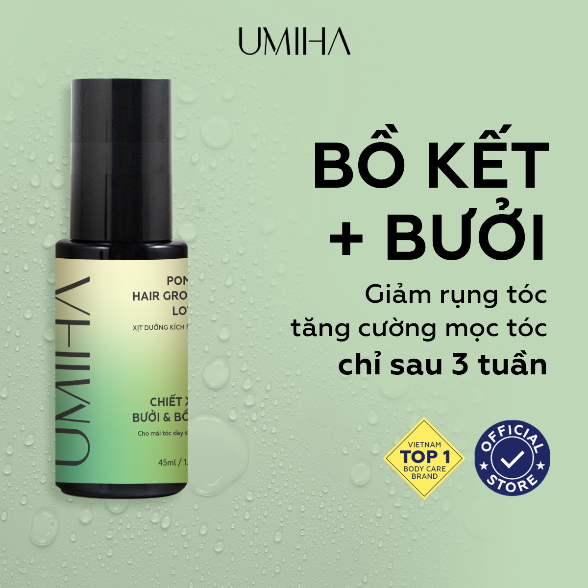 Xịt Bưởi Bồ Kết kích mọc tóc dài đen bóng UMIHA 45ml - x2 hiệu quả kích mọc tóc nhanh dài và dưỡng chăm sóc tóc