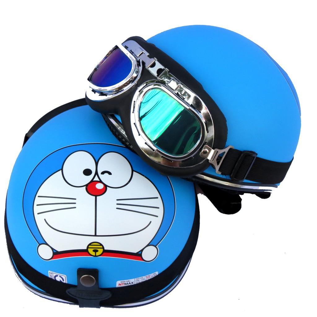 Mũ Nón Bảo Hiểm Nửa Đầu 1/2 Đoremon Xanh Ngọc + Kính Phi Công Chống Tia UV SHOP MŨ 192