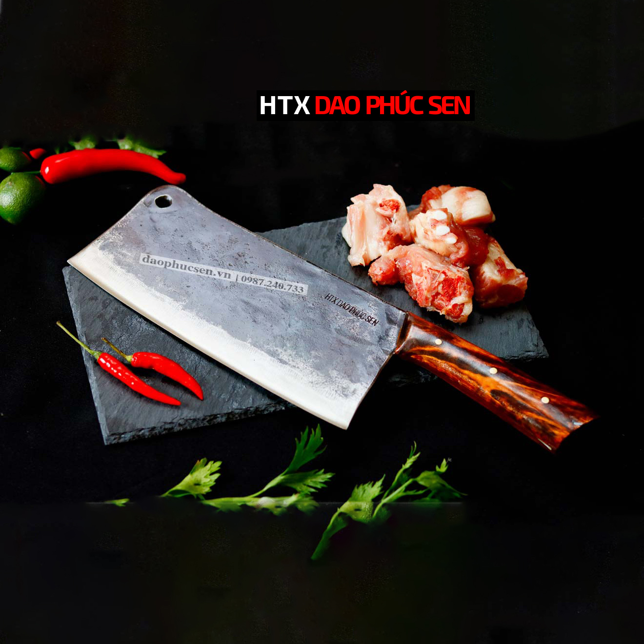 Dao phúc sen chặt xương mới cán ốp nu nghiến