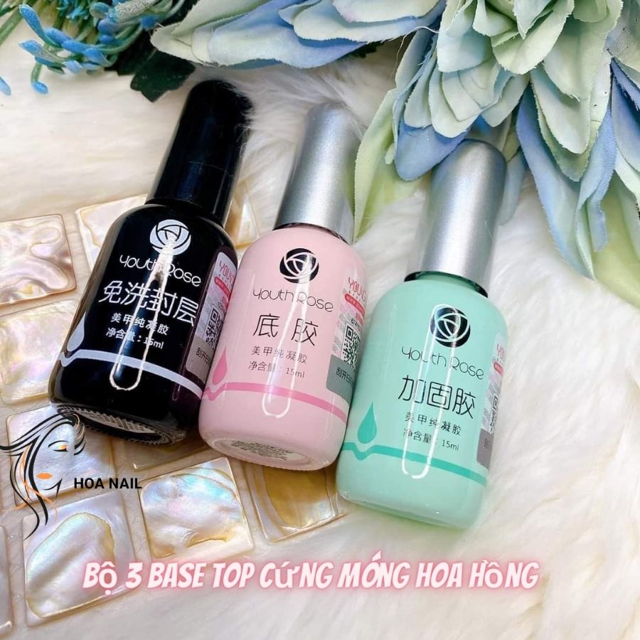 Bộ 3 top - base - cứng móng hoa hồng youth rose 15ml chính hãng