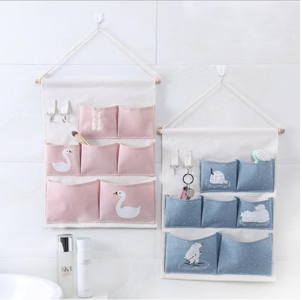 Túi Vải Đựng Đồ Đa Năng Treo Tường 7 Ngăn Xinh Xắn Kèm 2 Móc Treo Tiện Ích