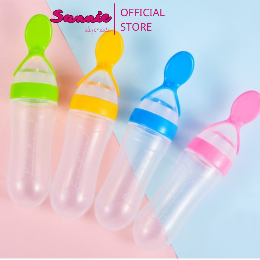 Bình thìa ăn dặm silicone cho bé có vạch chia ml, bón cháo, đút bột ,uống sữa dung tích 120ml