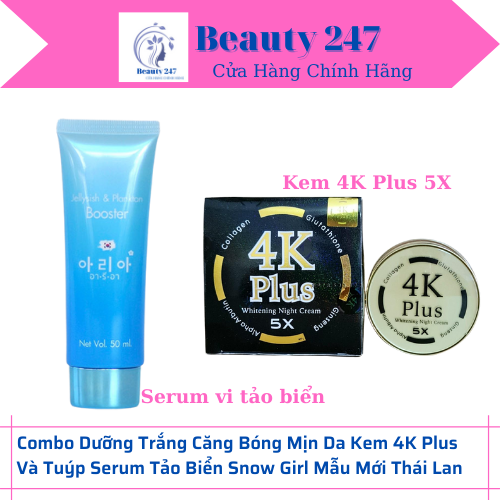 [HCM]Combo Dưỡng Trắng Căng Bóng Mịn Da Kem 4K Plus 5X Và Tuýp Serum Tảo Biển Snow Girl Mẫu Mới Thái Lan