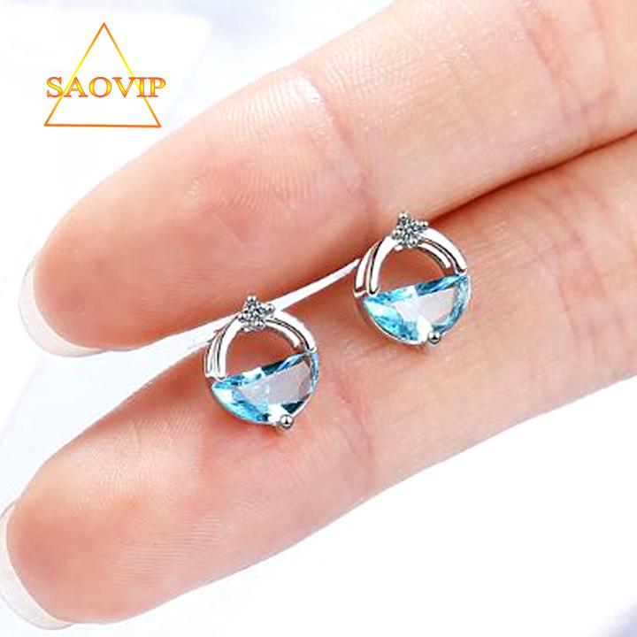 Bông tai nữ bạc 925 nữa mặt đá pha lê zircon cao cấp mẫu mới phong cách hàn quốc -saovip-