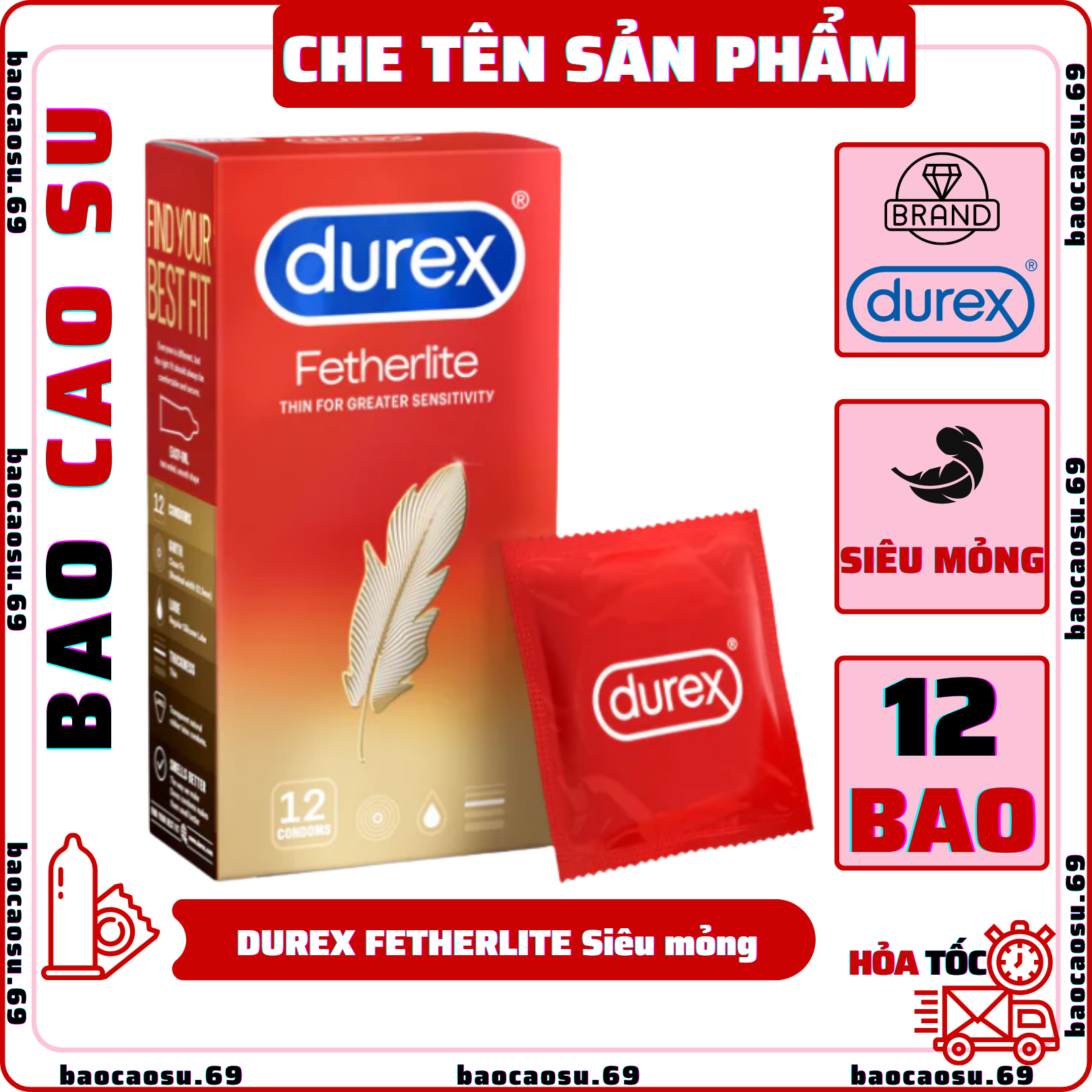 Bao Cao Su Durex Fetherlite Siêu Mỏng Hộp 12 Cái