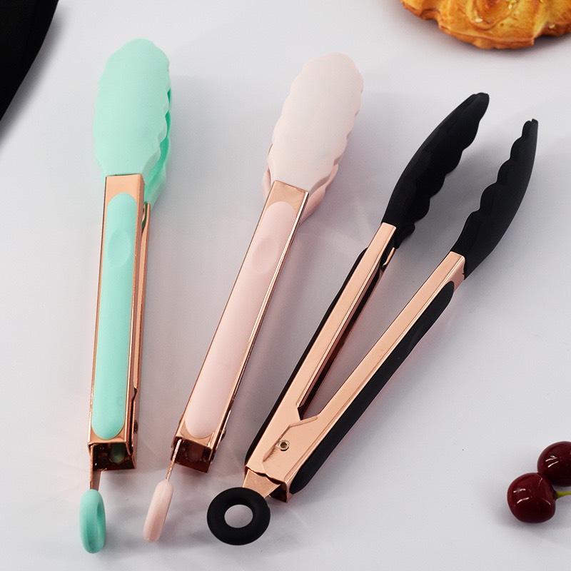 Kẹp gắp thức ăn chống trượt silicon mạ đồng/ kẹp gắp đồ ăn/ kẹp gắp thức ăn nóng/ Kẹp gắp đồ hấp/ Kẹp gắp đá mini