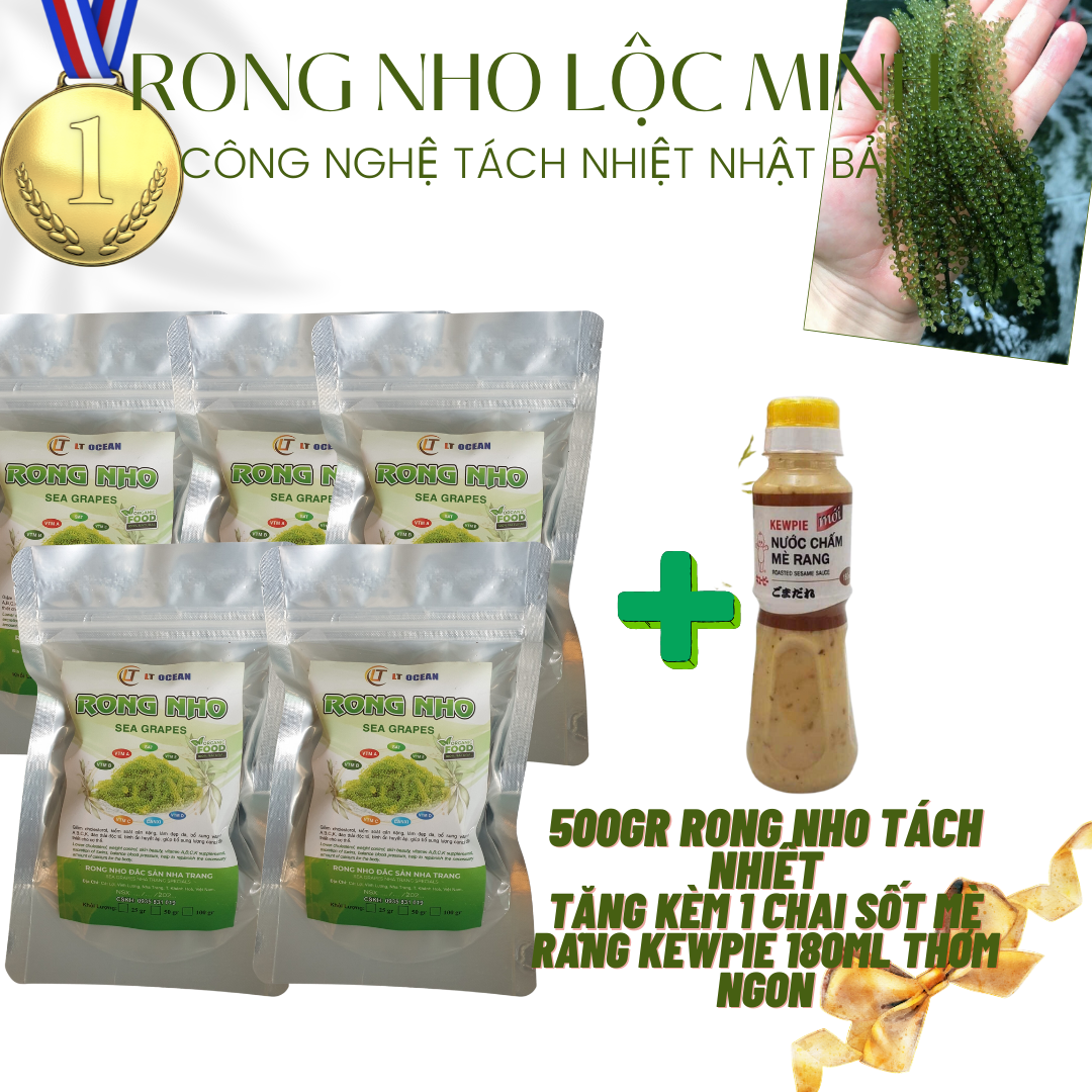 Rong nho tách nước, rong nho biển, rong nho OCEAN FOOD79 combo 5 gói rong nho tách nước 100g tặng thêm 1 chai sốt mè rang KEWPIE 180ml nhiều vitamin ăn ngon, không tanh, ngon, giòn, ít béo thích hợp ăn kiêng