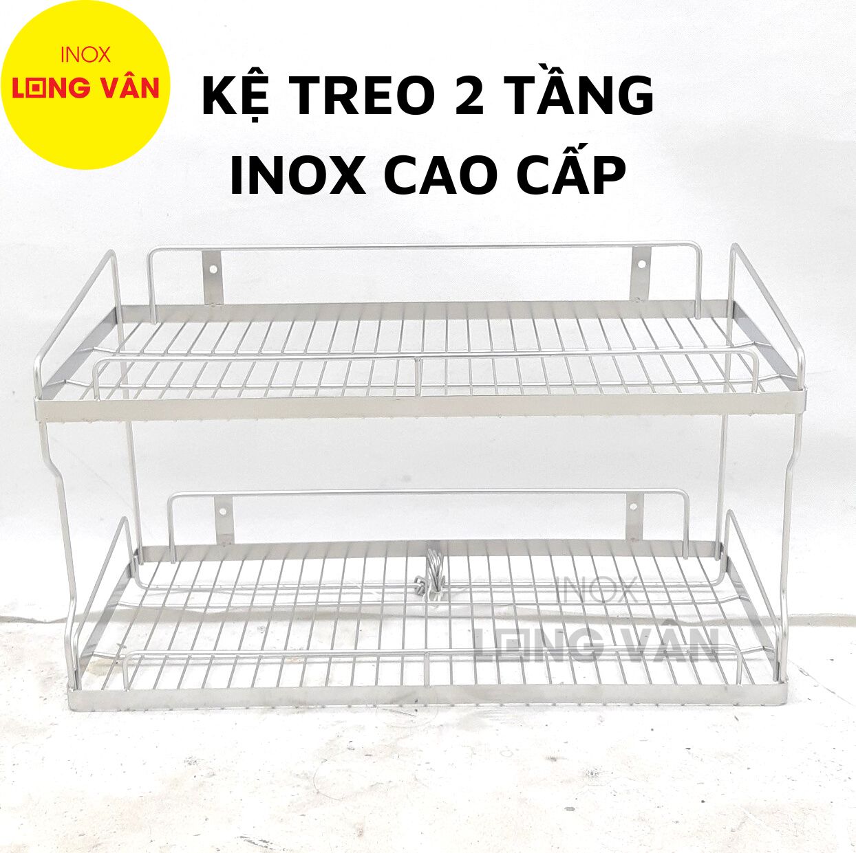 Kệ treo 2 tầng INOX đặc cao cấp 100% có sóng đĩa, kệ chén đĩa phòng bếp, gia dụng Inox tiện lợi