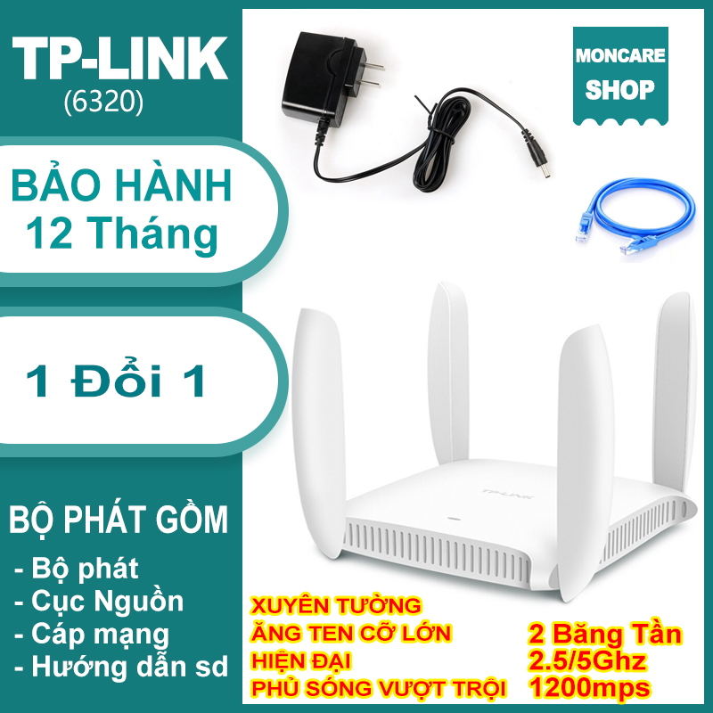 Tiết kiệm được 400k Bộ phát WiFi TP-LINK 4 Dâu WDR 6320 Băng tần kép tốc độ cao, hỗ trợ xuyên tường, cài đặt sẵn cắm vào là dùng được ngay - Bảo hành 1 đổi 1 ( 12 tháng )