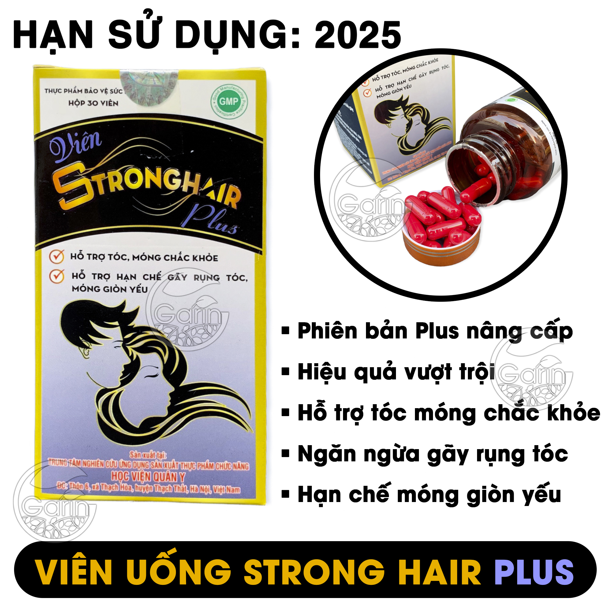 Viên uống kích mọc tóc strong hair plus Học Viện Quân Y 30 viên giảm rụng tóc hạn chế tóc bạc sớm kích mọc tóc nhanh hơn gấp 2 đến 3 lần Học Viện Quân Y Việt Nam