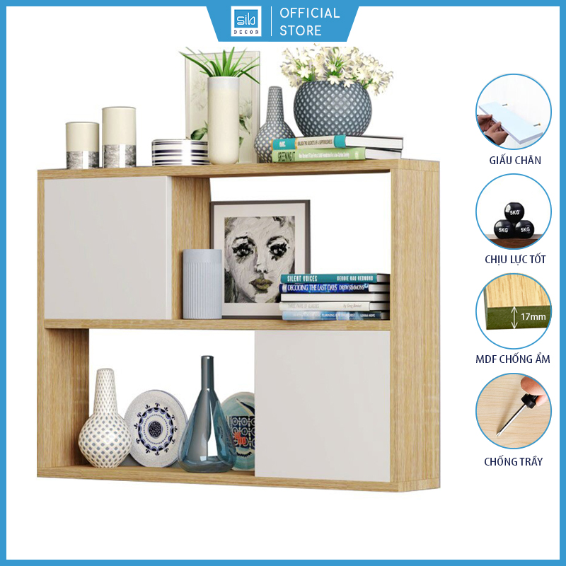 Kệ Gỗ Treo Tường 2 Tầng 2 Cánh Tủ Màu Trắng và Sồi Thương Hiệu SIB Decor, Dễ Dàng Lắp Ráp
