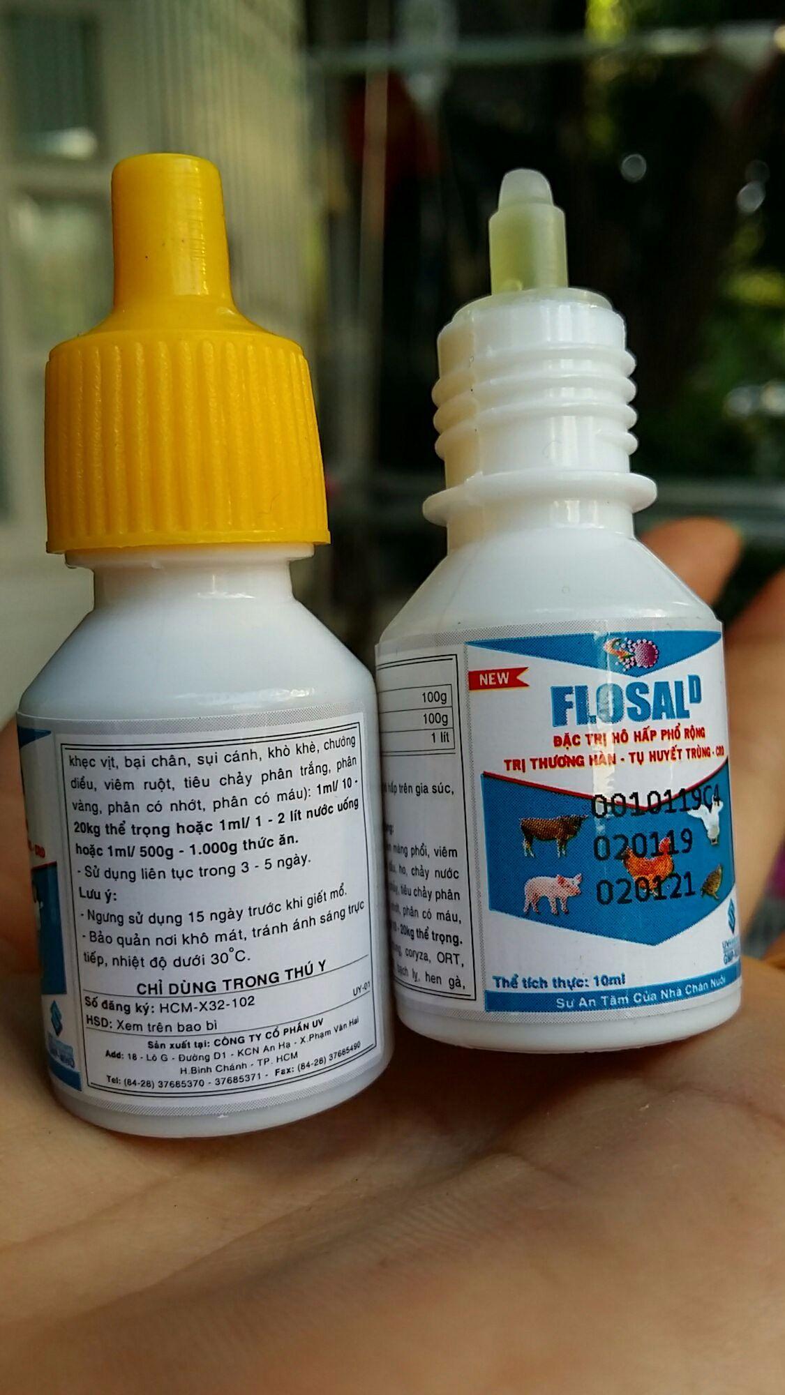 2 chai Nước Flosal D cho gà vịt chó mèo viêm phổi tiêu chảy ra máu thương hàn rù toi 10 ml