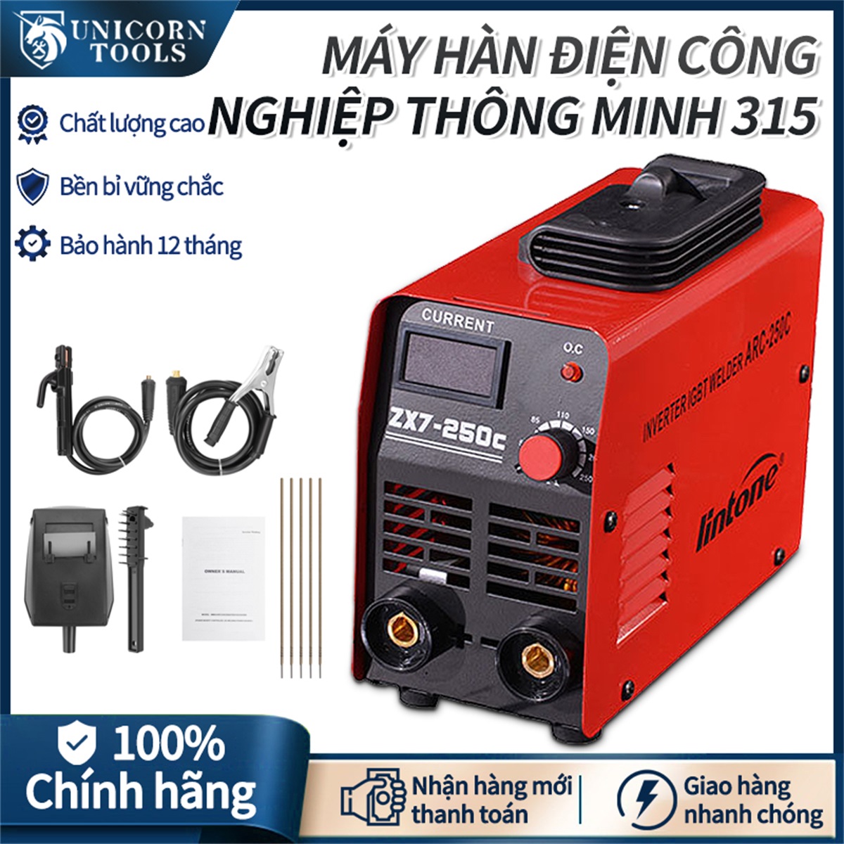 Máy hàn mini, máy hàn điện tử chính hãng zx7250c, hàn kéo que 2.5/3.2 | bộ phụ kiện đầy đủ | hàn được que inox - dòng hàn ổn định - tiết kiệm điện| bảo hành 1 năm