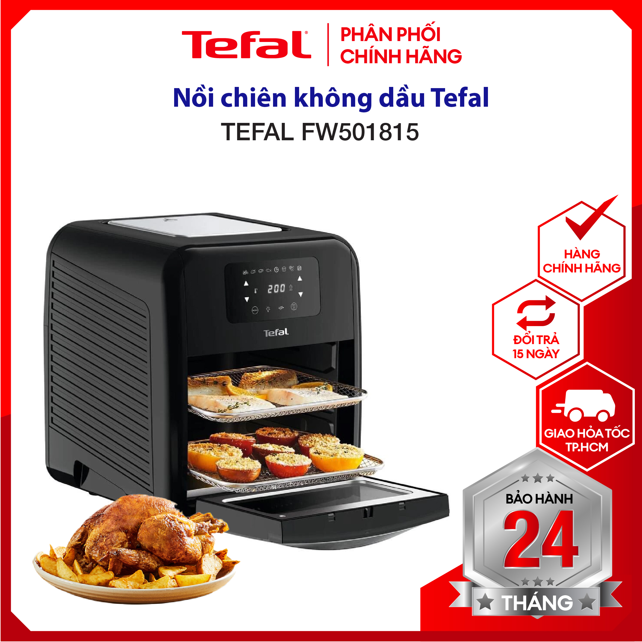 |HOẢ TỐC 2H| |Trả Góp 0%| Nồi chiên không dầu đa năng Tefal FW501815 - Dung tích 11L 2000W - 9 chức năng nấu, không cần lật trở, lòng nồi chống dính - Hàng chính hãng, bảo hành 24 Tháng - Giao Hỏa Tốc 2H HCM