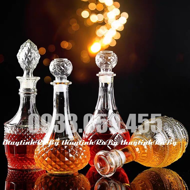 Combo 4 bình rượu thủy tinh pha lê 1000ml, bình chai ngâm rượu sâm, chai trưng rượu kiểu, hu lo ngâm nhân sâm, vo chai rượu kiểu