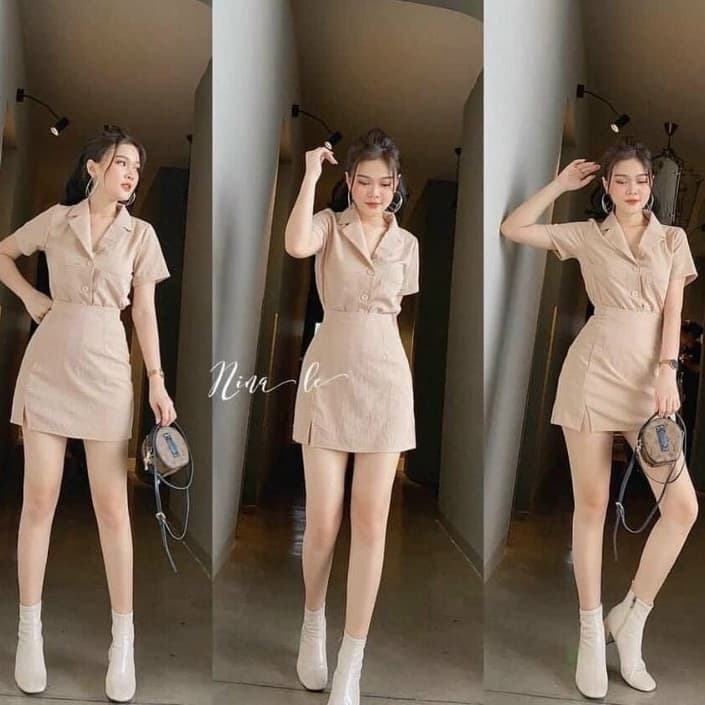 SET ÁO VEST TÚI VÀ CHÂN VÁY XẺ ĐÙI NĂNG ĐỘNG