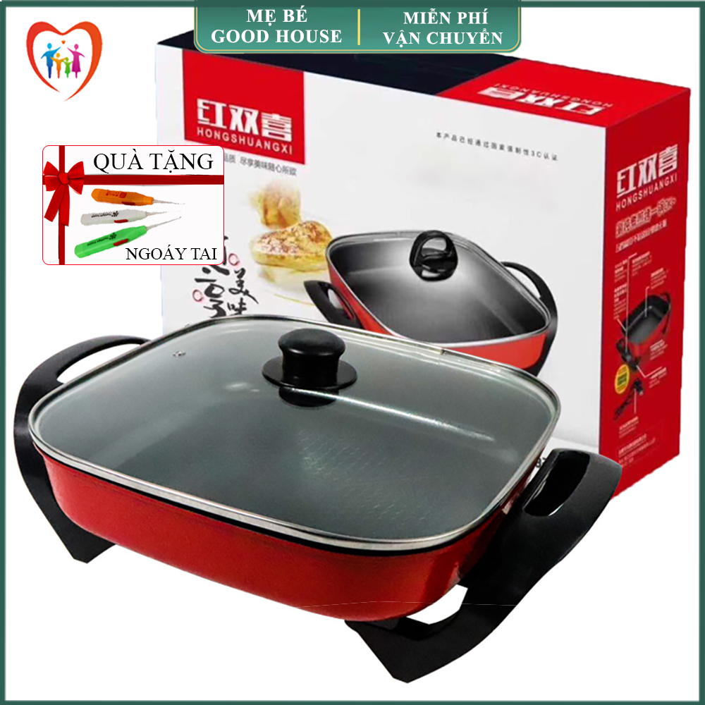 [7-11/12 VOUCHER 8%]Nồi điện đa năng kiểu Hàn, nồi lẩu hình vuông, đa chức năng chiên xào, nấu, hầm, canh ...dung lượng lớn 5L, chống dính, lau rửa dễ dàng.BẢO HÀNH 1 NĂM