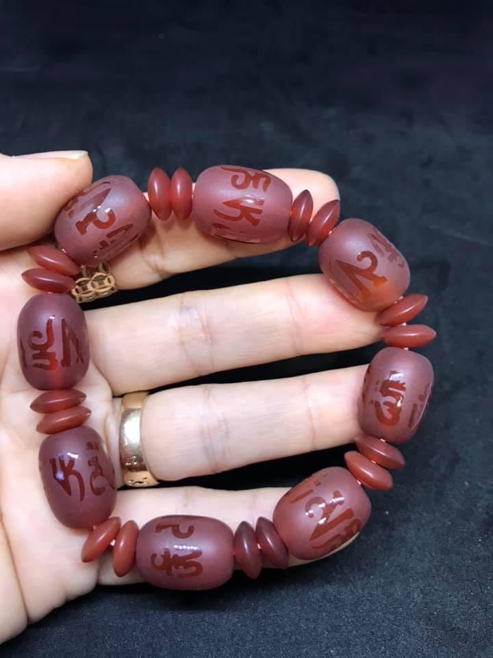 [HCM]VÒNG TAY LU THỐNG ĐÁ MÃ NÃO ĐỎ THIÊN NHIÊN KHẮC CHÚ ĐẠI BI