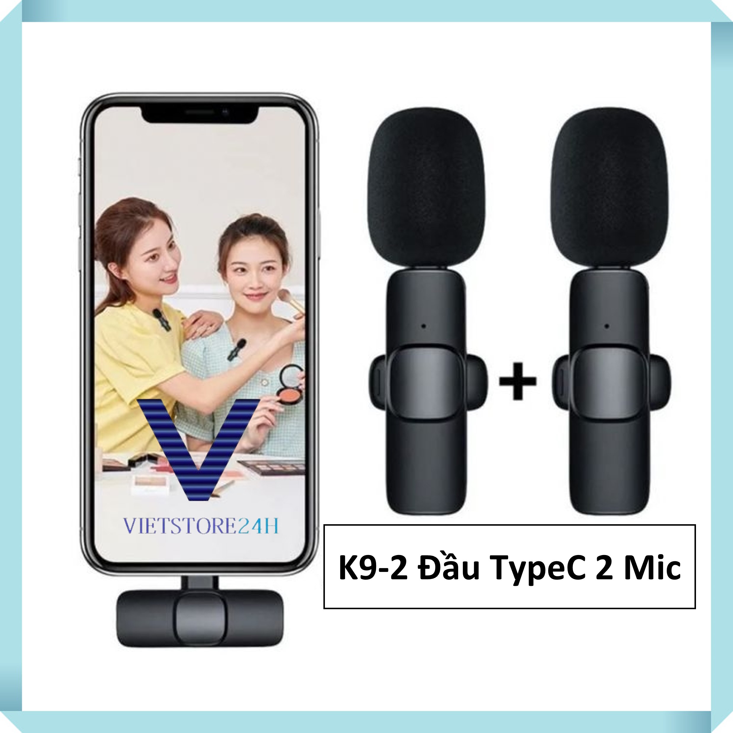 Mic thu âm cài áo không dây k9-2 dùng đầu type-c thích hợp cho livestream, thu âm, quay video