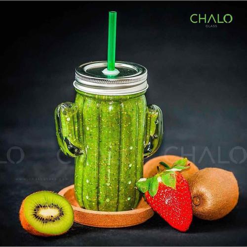 Cốc thuỷ tinh trong suốt hình xương rồng 400ml kèm nắp tiện dụng, cốc thuỷ tinh đựng nước ép, cốc đựng detox, cốc gia dụng nhà bếp