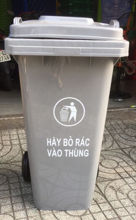 Thùng rác công cộng 120 lit nắp mở có bánh xe