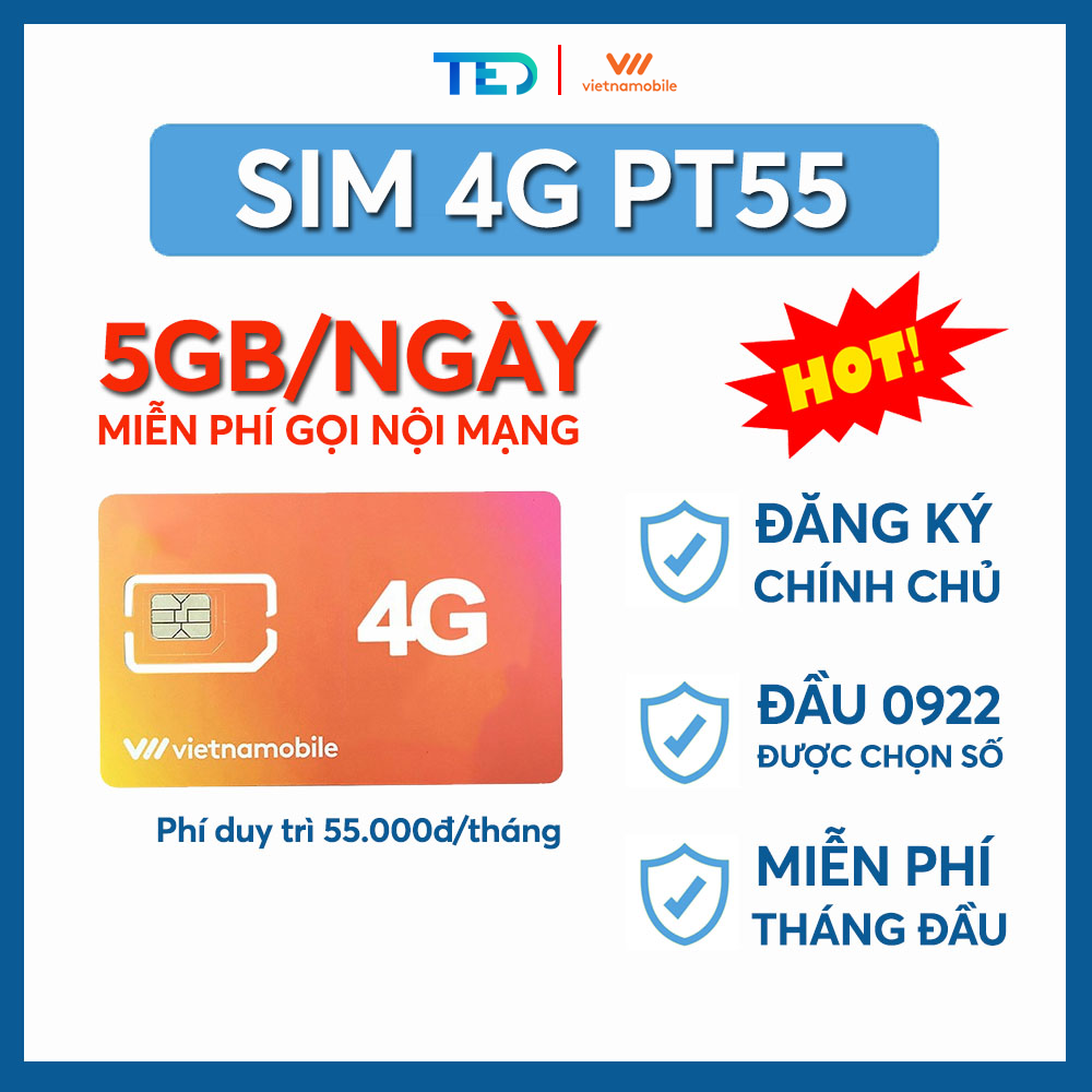 Sim 4g ưu đãi 5gb/ngày vietnamobile, sim data free gọi nội mạng, sim số đẹp đầu 09 vietnamobile