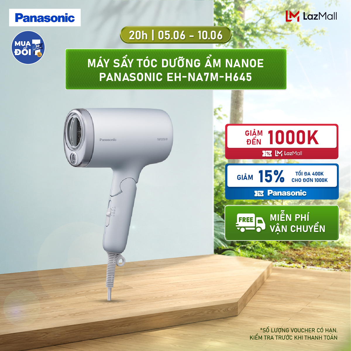 [Độc quyền Online]Máy sấy tóc dưỡng ẩm nanoe Panasonic EH-NA7M mái tóc khỏe và đẹp hơn - thiết kế có thể gập lại - 3 chế độ luồng khí